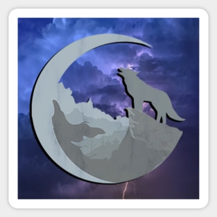 Wolf Howling: Stormy night Graphic Art Wolves Design Spiritual Gifts Sticker